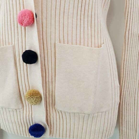 Ribbed neutral cardigan with pom pom snaps size XS NWT - Picture 6 of 11